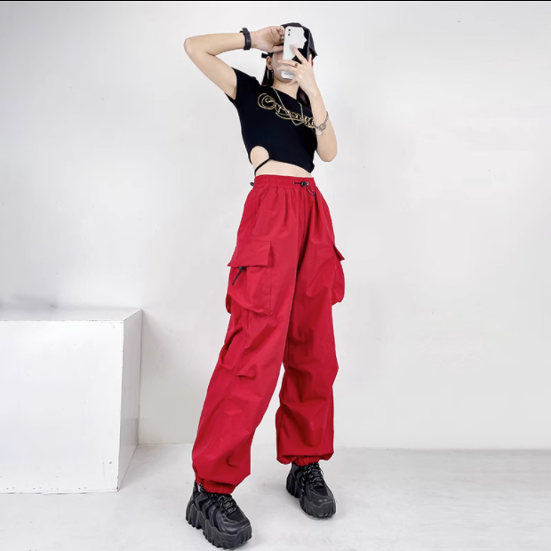 运动套装女2025宽松爵士舞嘻哈跳舞休闲工装裤AZ修身露脐绑带上衣