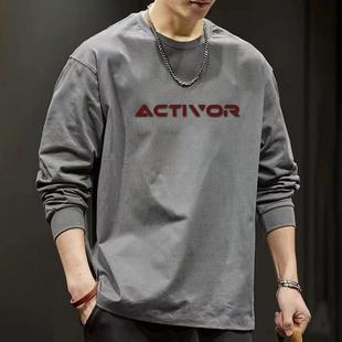 休闲韩版 男士 宽松螺纹袖 口圆领长袖 ACT 纯棉长袖 打底衫 t恤秋装