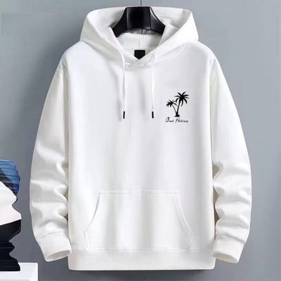 白色休闲连帽卫衣男秋季2025新款重磅宽松外套男款青少年加绒帽衫