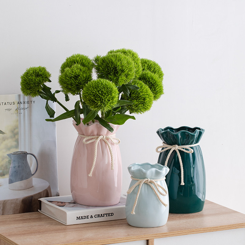 Shumen Nordic creative lucky Bag Украшение керамической вазы сухим цветом пыльцы настольная гостиная современная цветочная композиция украшение цветочного устройства Изображение 1