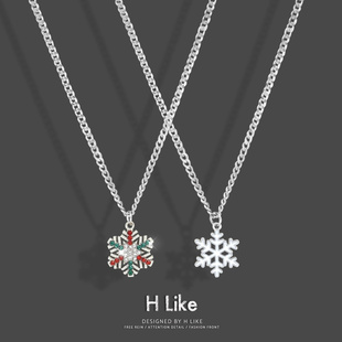 简约圣诞雪花日韩项链饰品气质秋冬钛钢毛衣链男女情侣不掉色吊坠