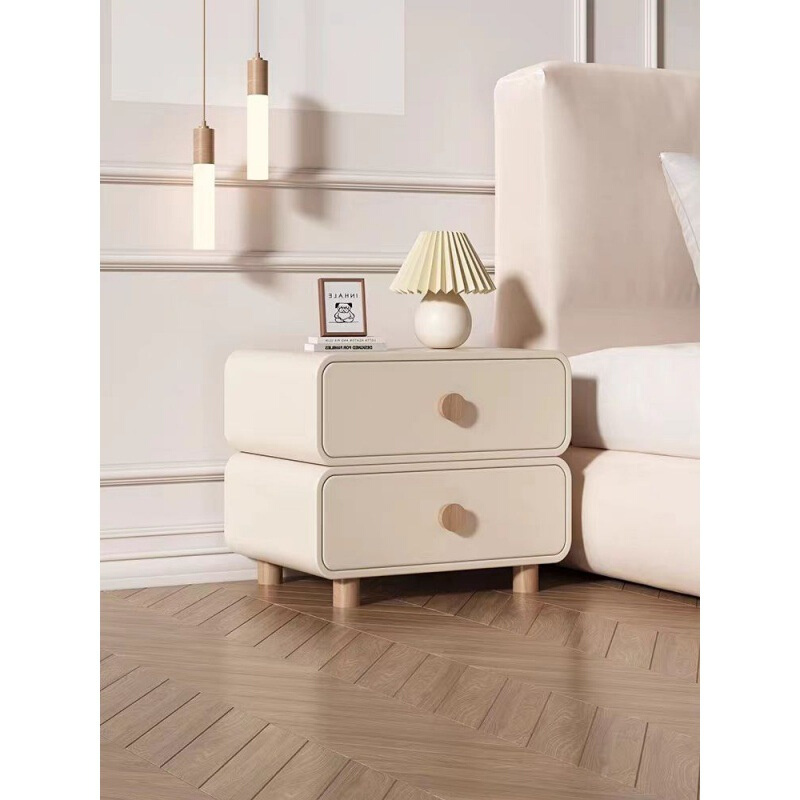 奶油风轻奢床头柜卧室家用现代简约实木小型床边柜极简收纳柜新款