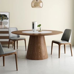 北欧实木大圆桌12人家用白蜡木十人位圆形餐桌简约内嵌带转盘桌子