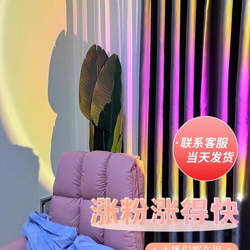 直播间专用主播网红窗帘免打孔魔术贴帘子全遮光布高级感背景卧室