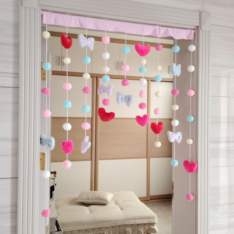 房间装饰床头蝴蝶结爱心彩虹甜心少女心卧室客厅门帘半帘隔断帘