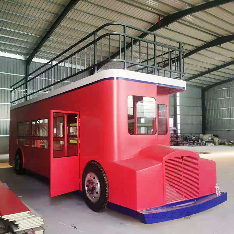 复古双层巴士餐车房车商场美陈摆件网红道具车活动展览装饰品模型