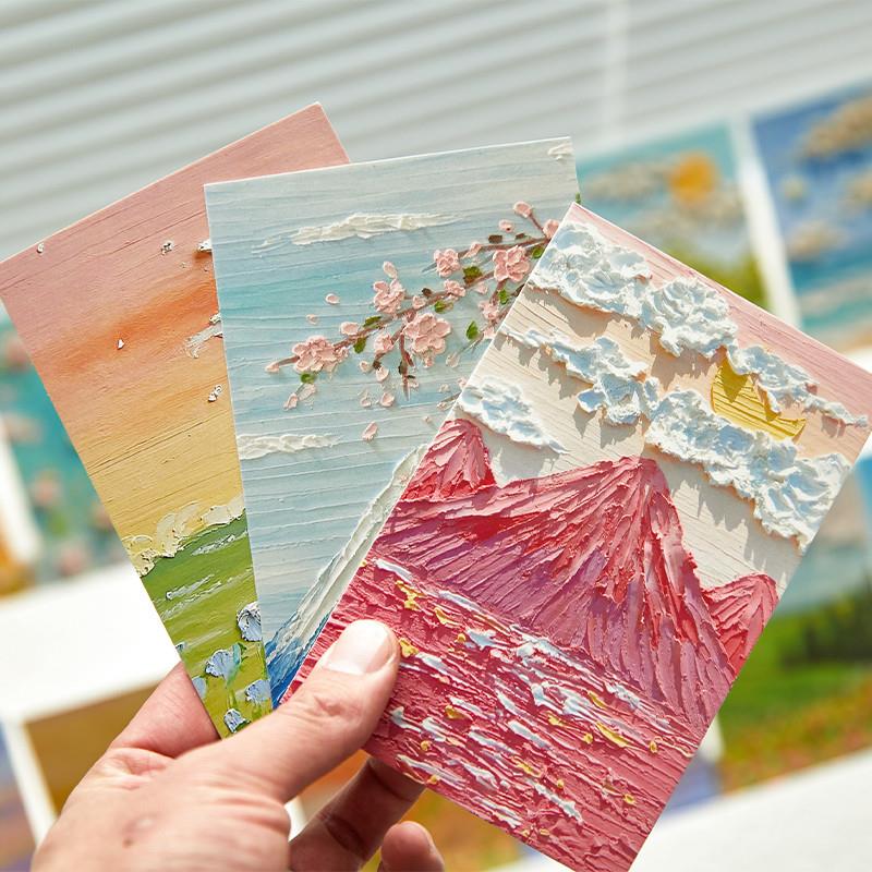 明信片立体油画插画高级感风景手绘小卡片留言卡生日贺卡墙面装饰图片