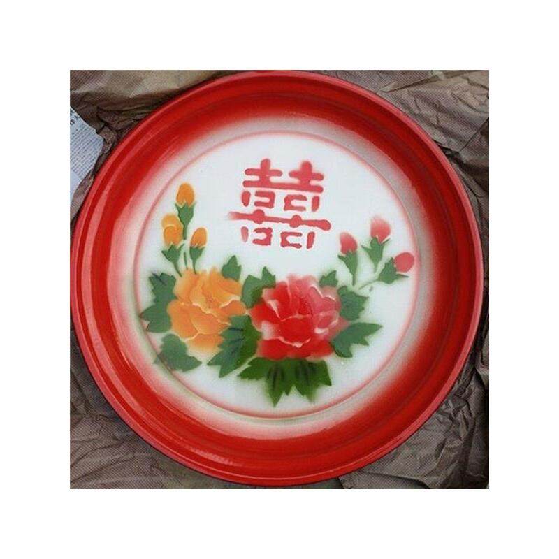 加厚30-50CM搪瓷茶盘怀旧经典水果盘婚庆喜字干果盘老式圆托盘