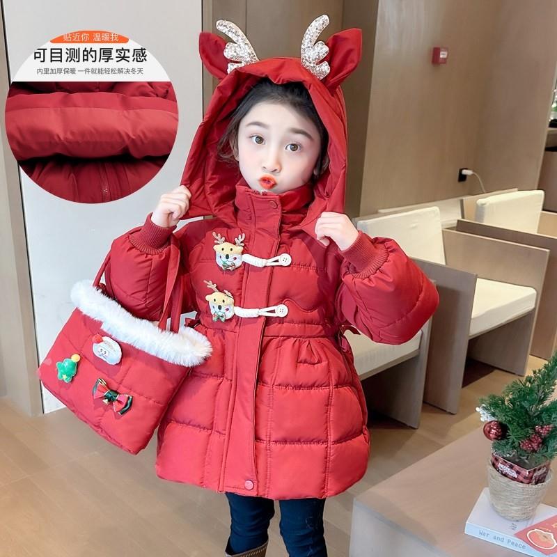 女童红色外套夹棉棉服2026新款中小童女宝卡通棉袄儿童过年拜厂家