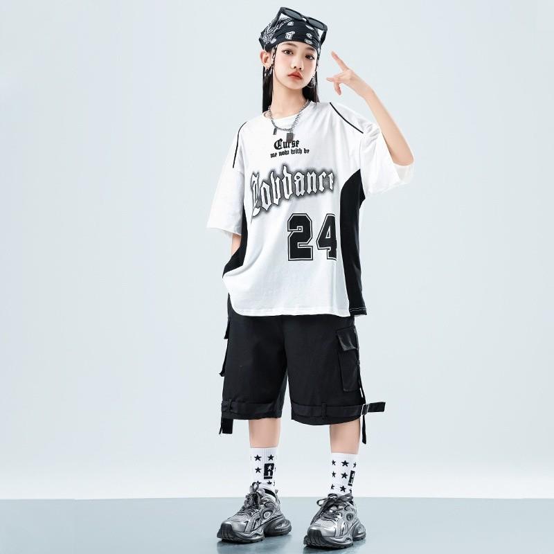 夏季儿童表演出服短袖嘻哈男童街舞服啦啦操班服套装女爵士舞厂家