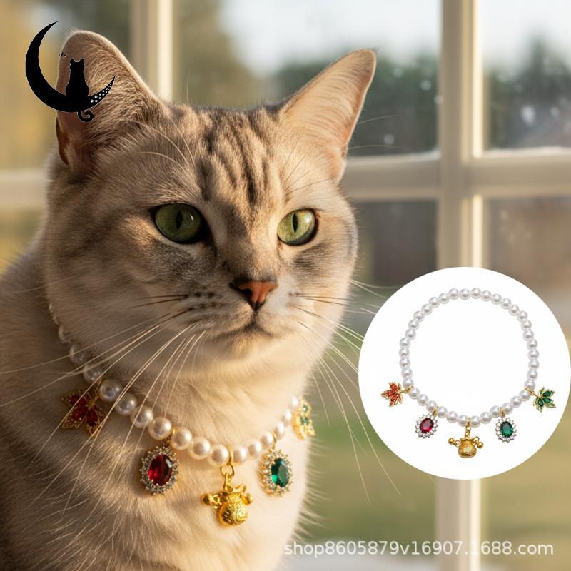宠物项圈狗狗猫咪彩色宝石珠光可爱珍珠时尚装饰品比熊泰厂家
