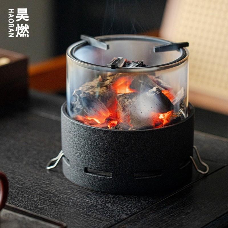 观火煮茶炉户外野露营烧烤烧水取暖耐高温透明玻璃围炉煮茶炭厂家