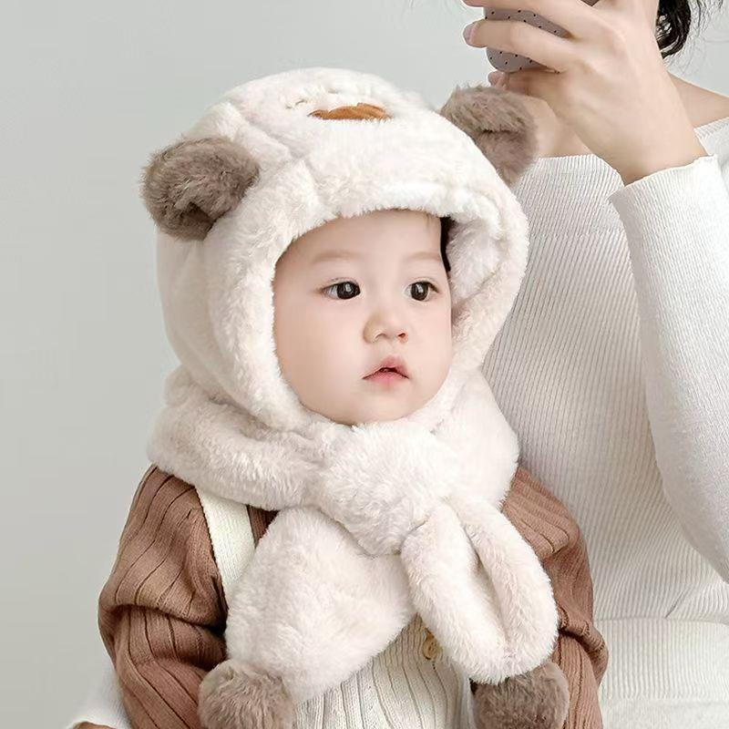 宝宝帽子围巾一体儿童冬季防风保暖毛茸茸护耳帽婴幼儿可爱套厂家