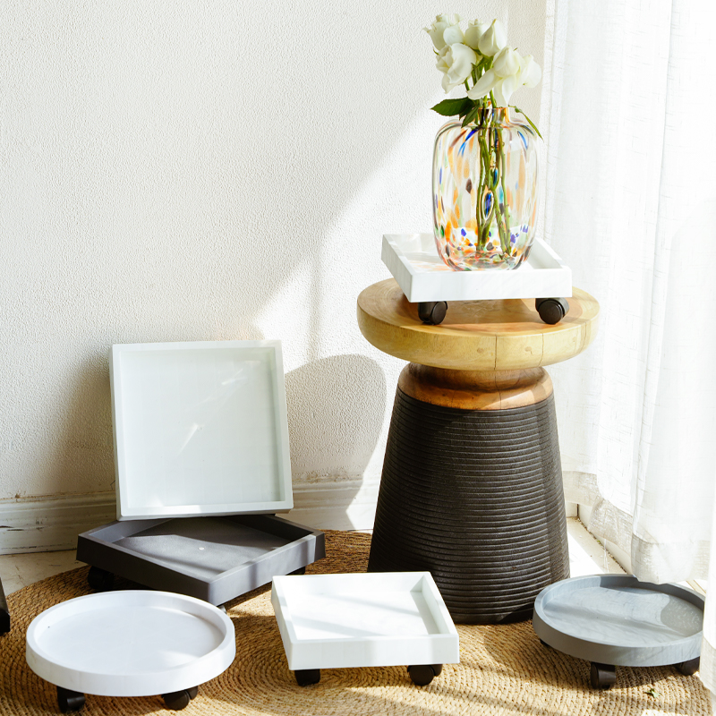 简约花盆托盘带轮室内移动底座滚轮塑料滑轮盆栽绿植底托底盘装饰