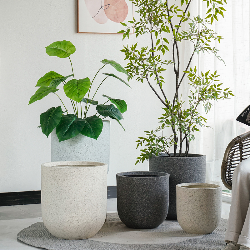 复古创意镁泥花盆客厅室内圆形特大号盆绿植龟背竹琴叶榕盆栽落地