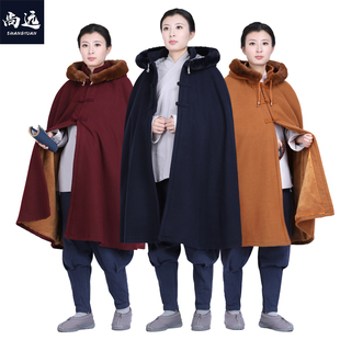 尚远冬季僧服打坐披风居士禅修披风双层毛绒坐禅居士服观音斗篷