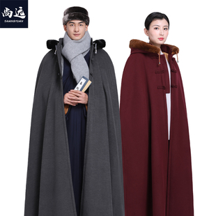 尚远寒冬双层加绒打坐披风御寒斗篷保暖居士禅修披风连帽居士服冬