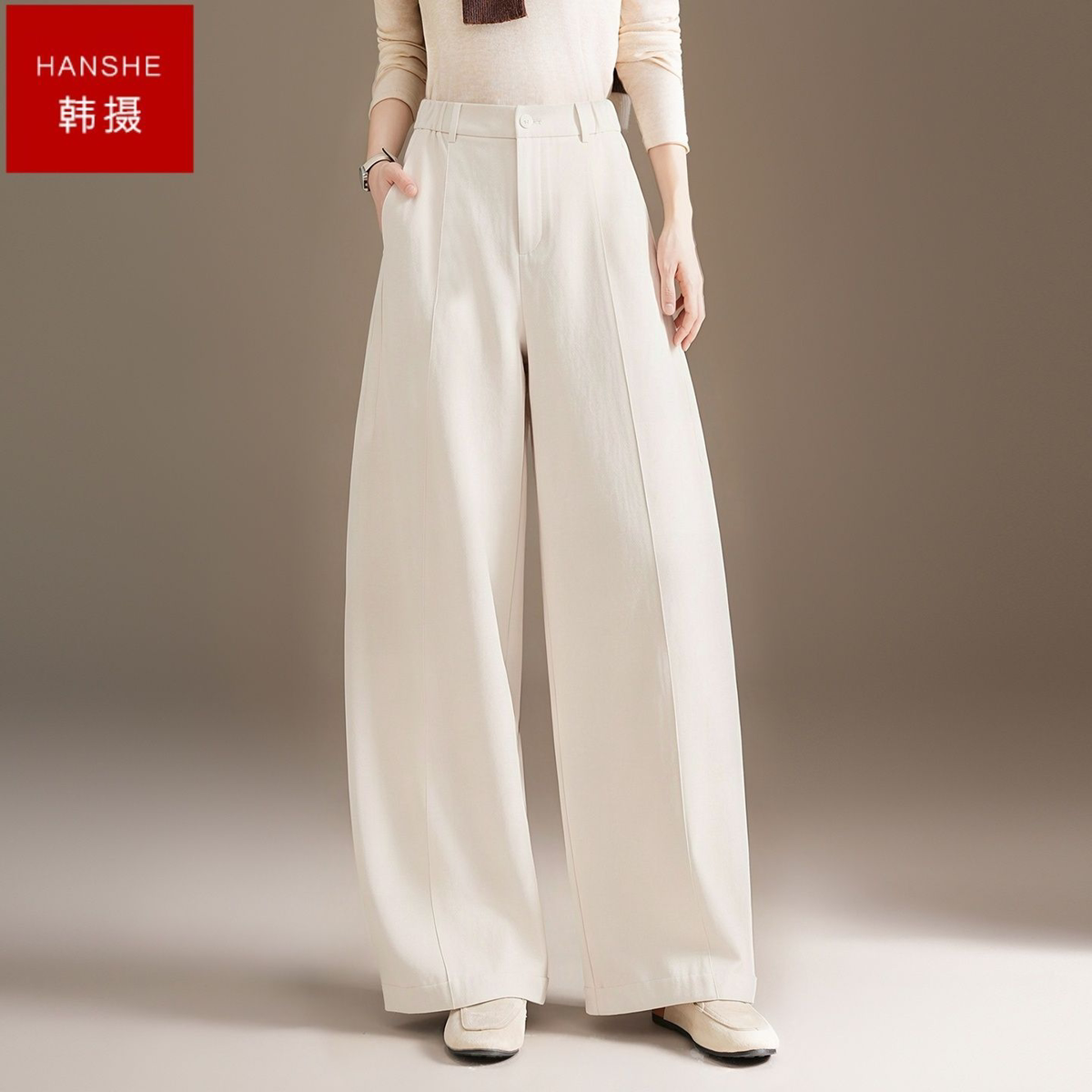 韩摄高腰时尚弯刀裤2026秋季新款女士休闲裤显瘦宽松休闲阔腿裤子