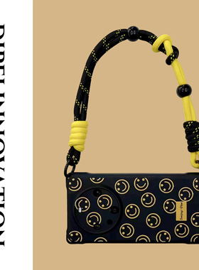 原创笑脸斜挎挂绳手机壳mate60pro适用荣耀magic5手拎手腕苹果iPhone14全包防摔p40小众vivox100/小米14潮酷