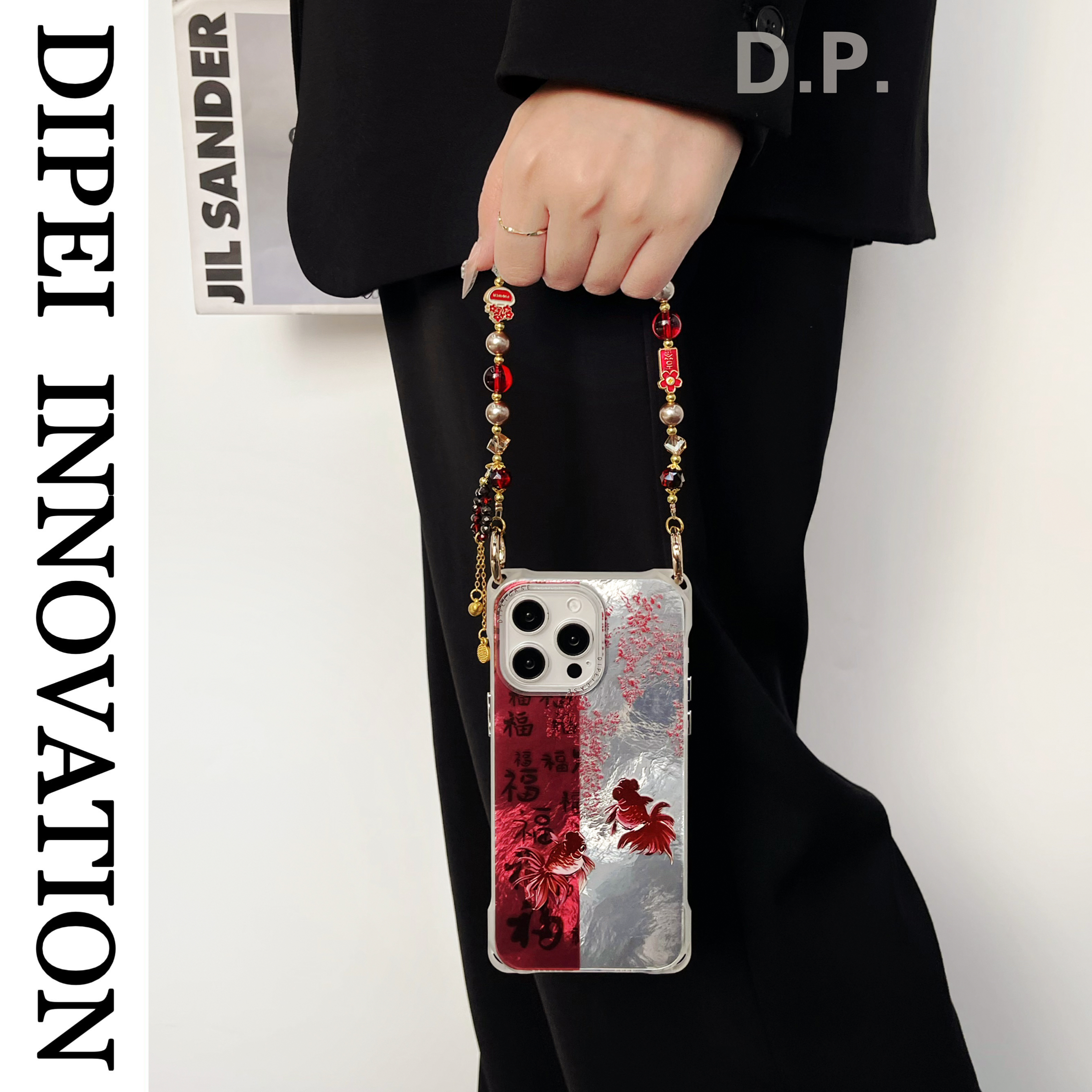 新中式锦鲤挂绳手机壳适用荣耀小米15苹果iPhone17promax华为mate60可斜挎侧背手提手拎防丢摔四角开孔国风女