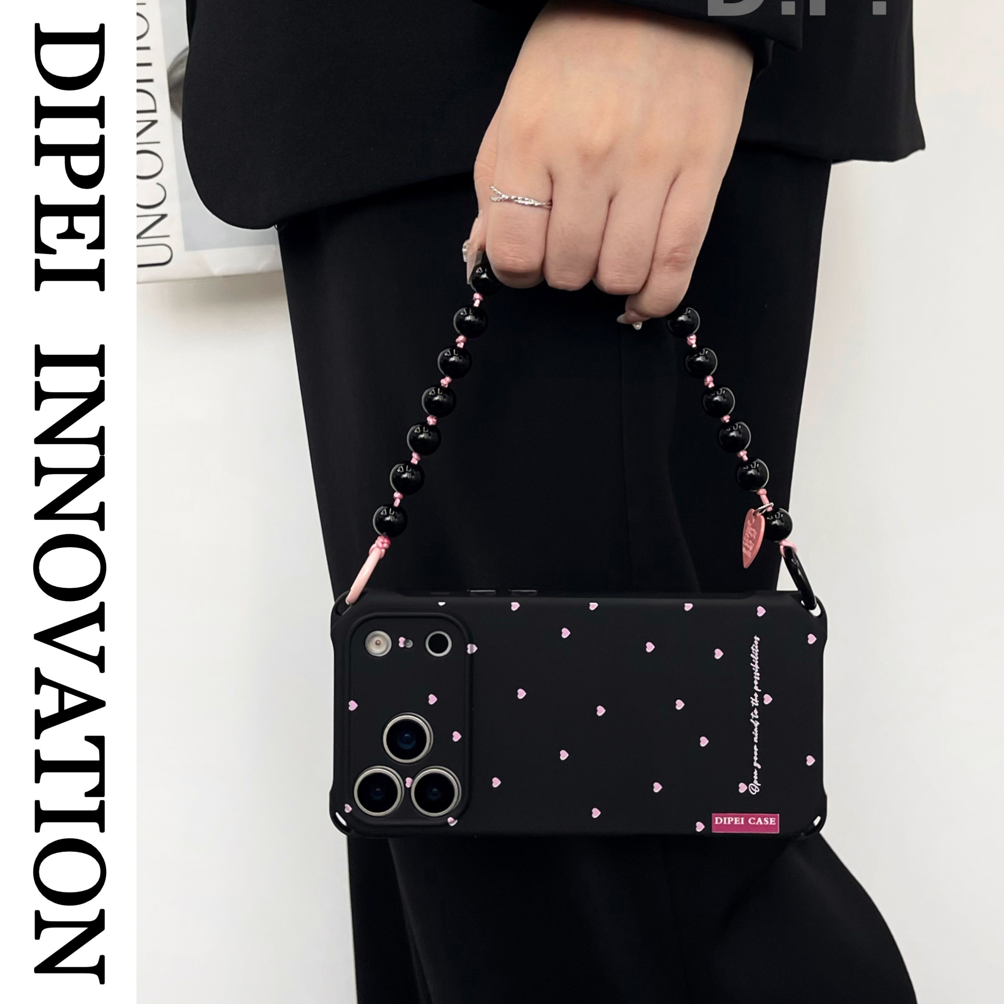 简约标签粉小心心挂绳手机壳适用苹果iPhone17promax华