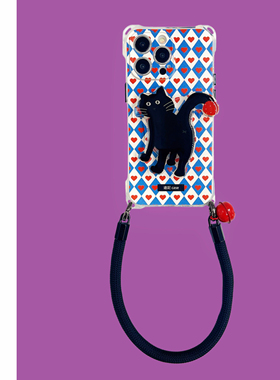 日韩菱格心手腕挂绳Pura70手机壳适用华为苹果iPhone16promax/15/14/13防摔斜挎nova12Pro可爱猫咪支架mate60