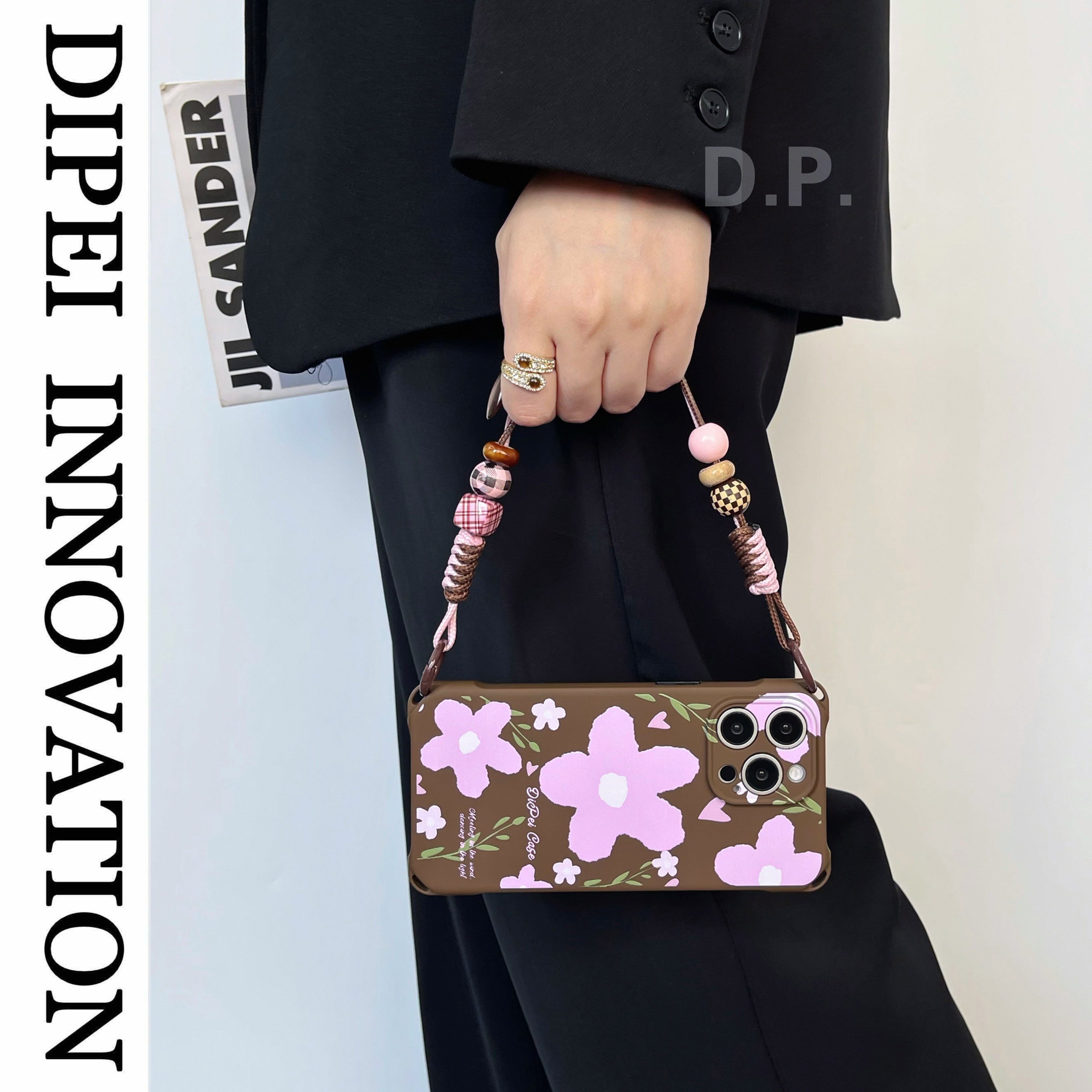 粉涂鸦花挂绳手机壳17promax