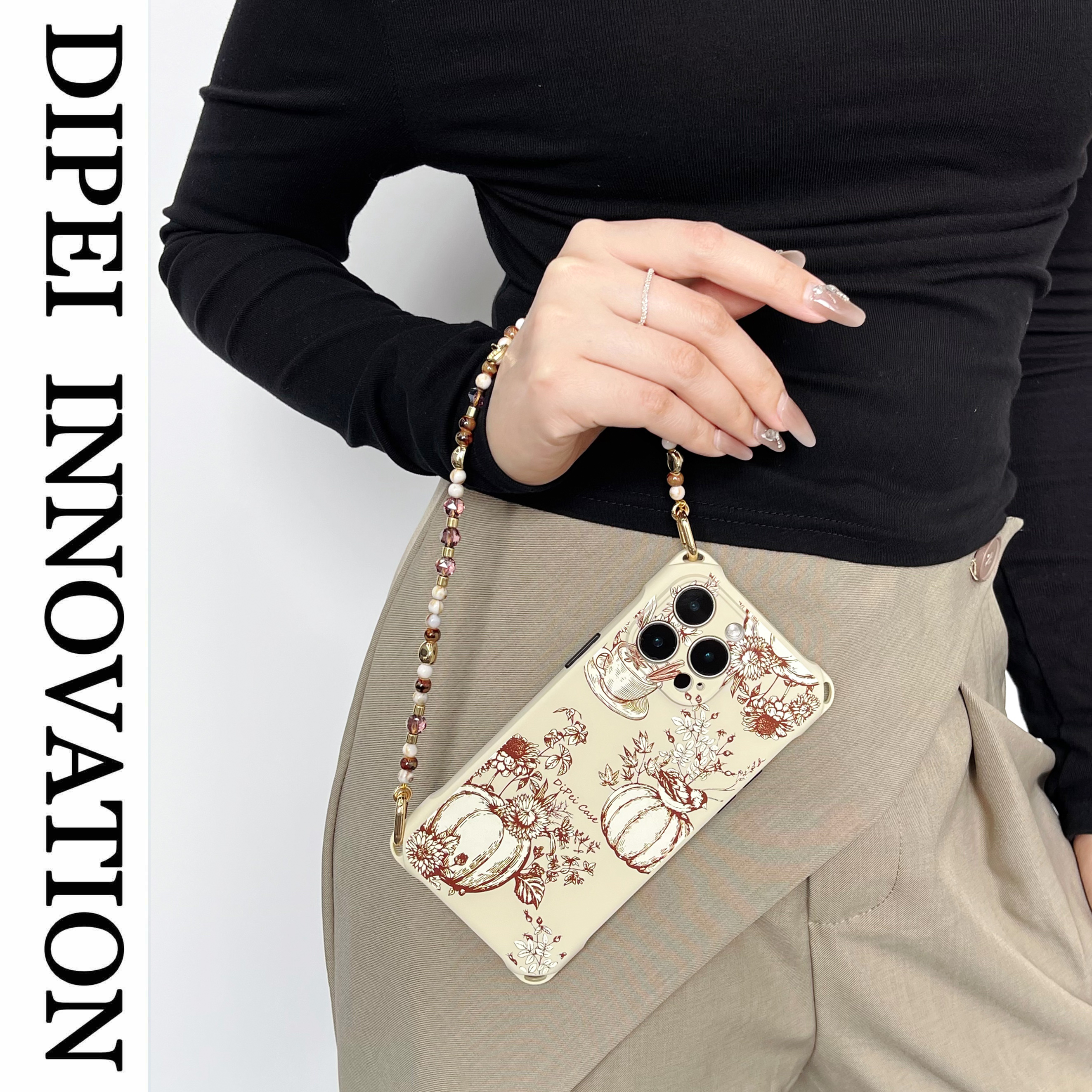 复古风挂绳手机壳适用于苹果16Promax华为OPPO荣耀vivo小米15带手提链条斜跨侧背式四角开孔挂脖手拎高级百搭