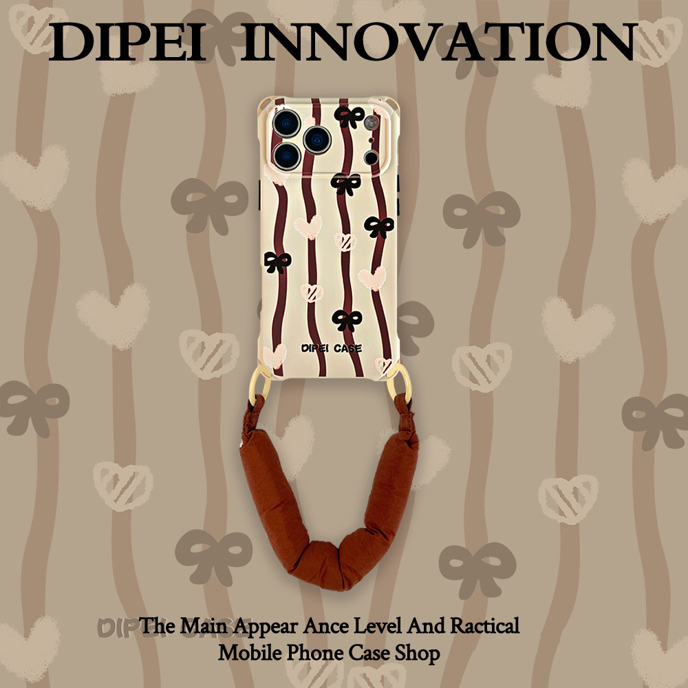 日韩手绘爱心挂绳手机壳适用荣耀苹果iPhone17promax华为mate80小米15可斜挎侧背手提手拎四角开孔美拉德百搭