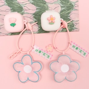 适用于Sony/索尼音扣LinkBuds Clip耳夹开放式蓝牙耳机保护套粉色郁金香花朵LinkBuds Clip一体式硅胶软壳