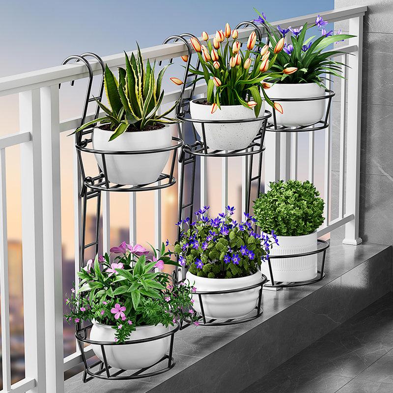 花架置物架阳台2024新t款栏杆护栏悬挂式创意多层室内封闭花盆挂