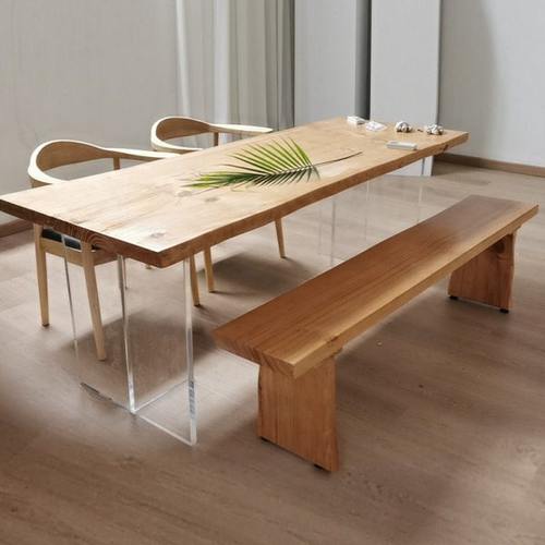 实木大板茶桌亚克力泡茶桌办公室工作台悬浮餐桌自然边喝茶长条桌