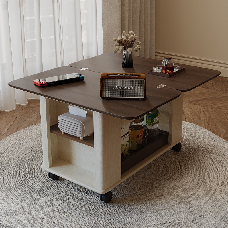 移动茶几实木小推车客厅多功能A小户型边几茶桌复古中古风储物角