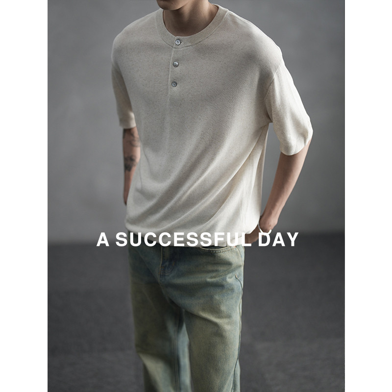 ASSDY|天丝亚麻/抗皱如第二层肌肤记忆/夏季亨利领针织短袖T恤男