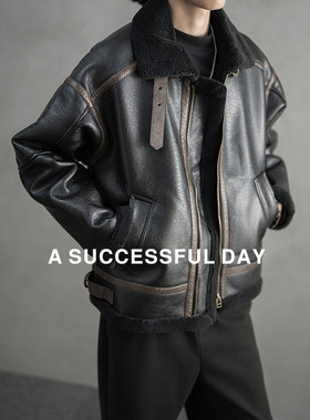 ASSDY|皮毛一体美拉德机车PU棉衣服男2025冬季新款羊羔绒高领棉袄