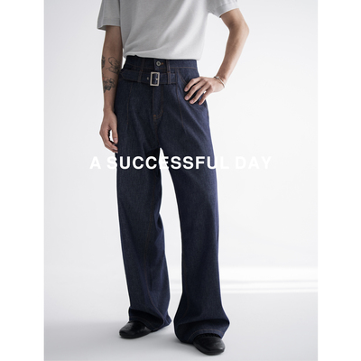 ASSDY|醋酸/纱线靛蓝染色/春夏季直筒牛仔裤男士宽松休闲长裤子潮