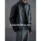 ASSDY 高级荔枝纹肌理痞帅机车皮衣夹克男春秋潮流立领防风PU外套