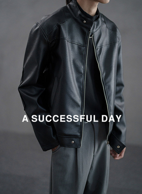 ASSDY|高级荔枝纹肌理痞帅机车皮衣夹克男春秋潮流立领防风PU外套