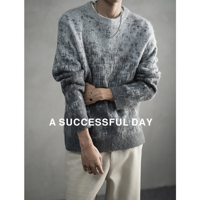【呼呼严选专享】ASSDY|马海毛扎染撞色毛衣男冬慵懒风针织衫潮牌