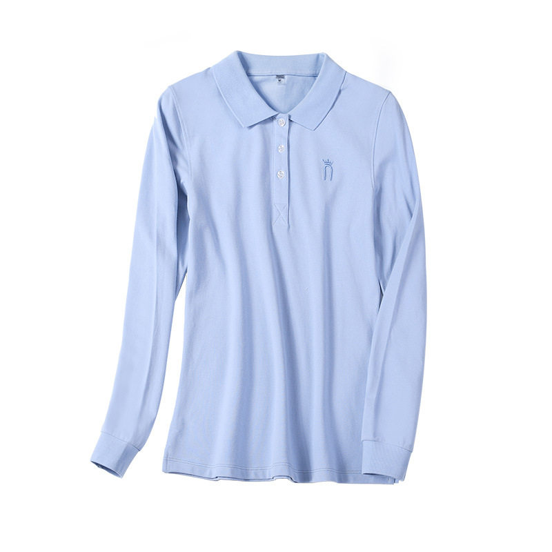 POLO SHIRT WOMENS LONG SLEEVE COTTON LAPEL T-SHIRT CUSTOM PRINTED LOGO PLUS SIZE CASUAL LOOSE WOMENS WORK CLOTHES TOP