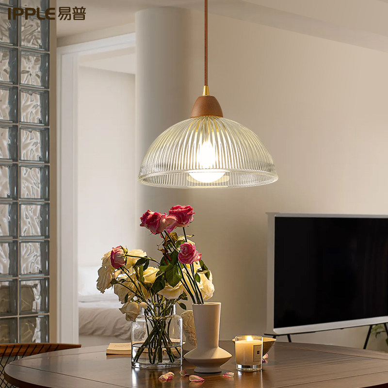 侘寂风原木吊灯日式复古小户型餐厅灯简约玻璃咖啡厅民宿吧台灯具