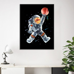 构得x陈建周版画 宇航员举桃 限量99有装裱客厅电表箱装饰画