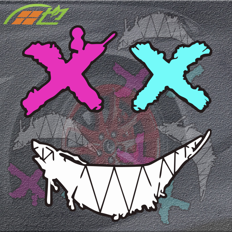 xx眼睛恶魔笑脸汽车贴纸电动摩托车头盔车尾车窗个性反光装饰车贴