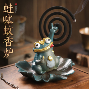 景德镇陶瓷蚊香炉创意盘香炉线香底座卡通蚊香盘托檀香多功能摆件