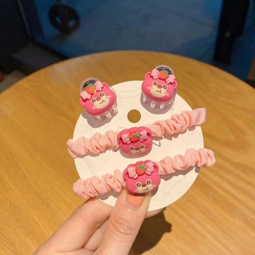 草莓小熊发饰套装儿童小抓夹刘海碎发卡发抓子高弹力头绳卡通头饰