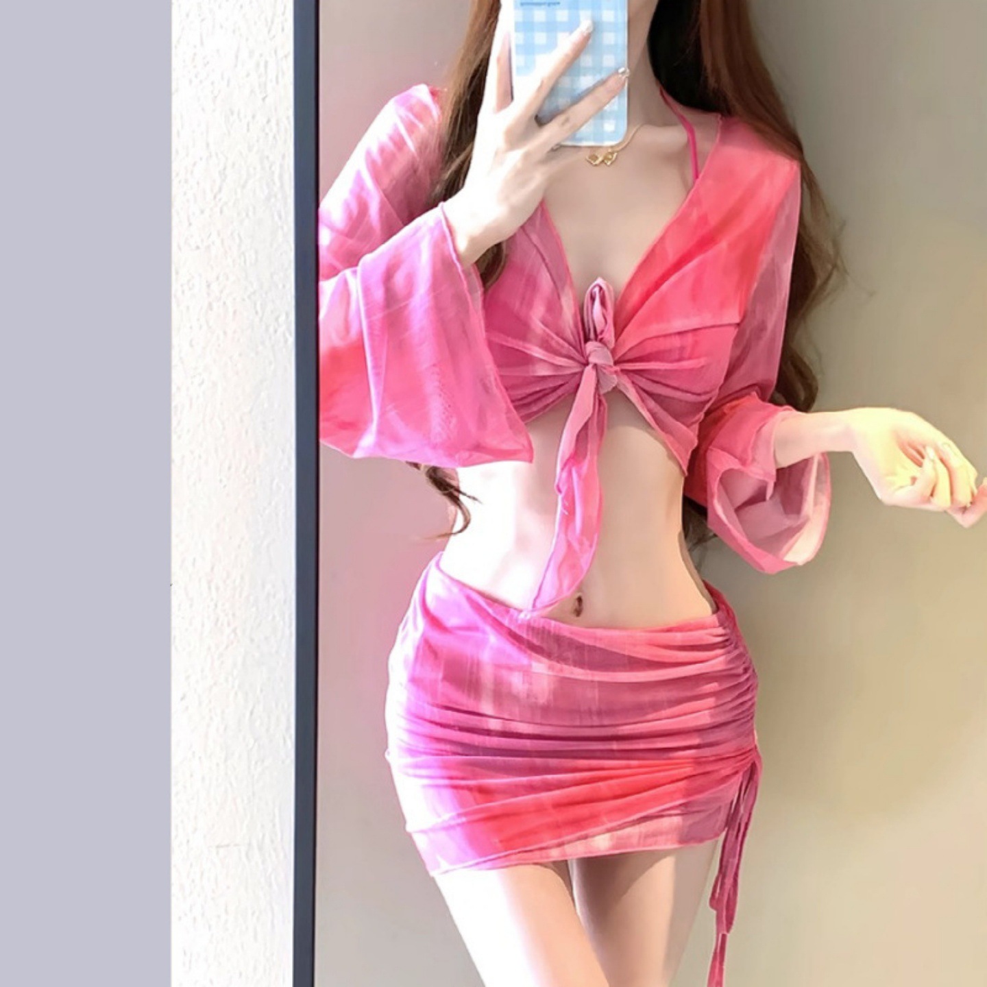 比基尼泳衣女2025新款海边度假三件套保守性感纯欲分体泳装