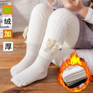 袜 2岁3宝宝连裤 冬天婴儿打底裤 加绒加厚大PP女童连体袜纯棉白色1