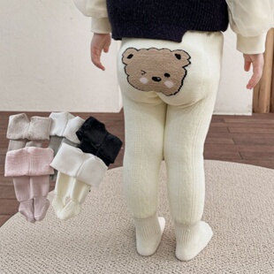 袜外穿 袜加绒加厚秋冬米色男女宝宝连体裤 婴儿打底裤 宝宝大PP连裤