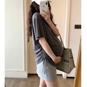 短袖 孕妇装 V领抽绳宽松t恤上衣休闲外穿纯棉薄款 时尚 2026春夏新款