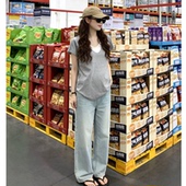 两件套孕期休闲外穿显瘦托腹裤 夏季 T恤高腰阔腿牛仔裤 V领宽松短袖